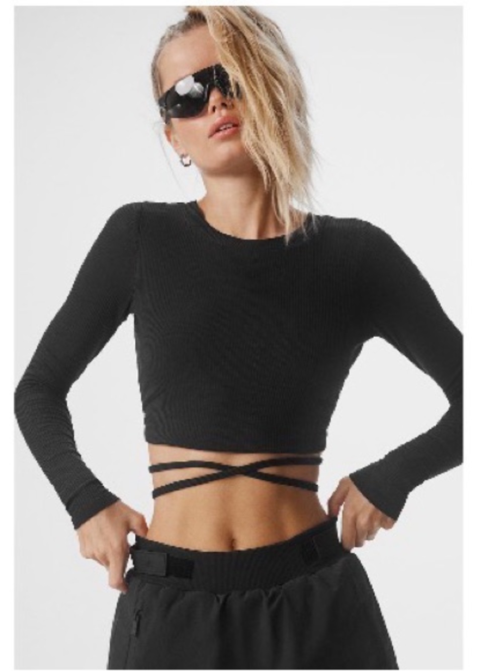 Alo ribbed black long sleeve cropped top